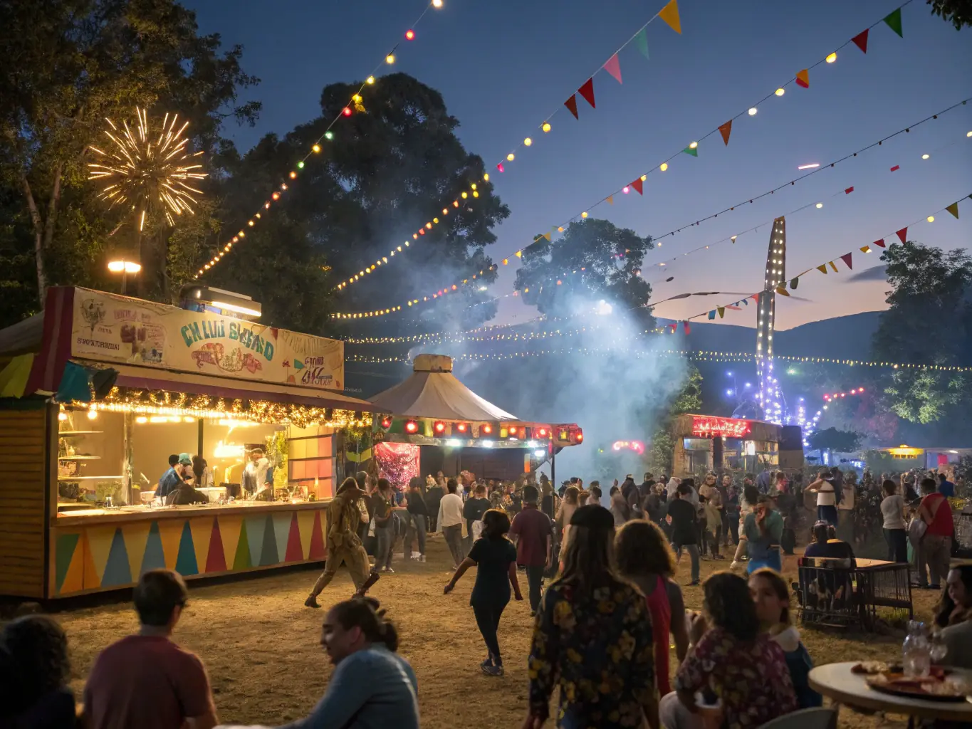 A lively image of a local festival with music, food stalls, and community members enjoying the event, capturing the festive atmosphere of Recreational and Cultural Events.
