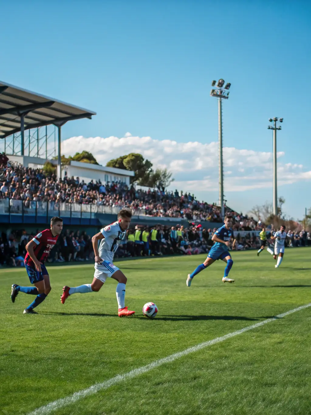 A vibrant image of community members participating in a local soccer match in a scenic outdoor setting, showcasing the Community Sports Programs.
